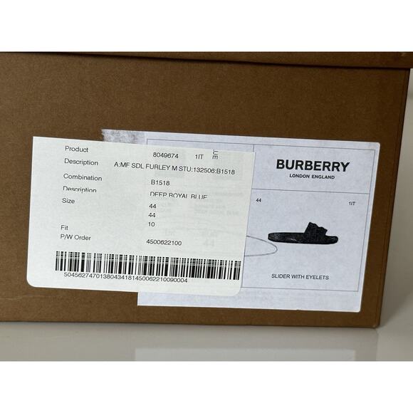 NIB $420 Burberry Eyelet Men’s Furley Royal Blue Slide Sandals 11 US 8049674 IT main image 5